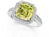 White gold Fancy Yellow Asscher  Halo Pavé Diamond Engagement Ring with Bezel Setting_13