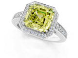 White gold Fancy Yellow Asscher  Halo Pavé Diamond Engagement Ring with Bezel Setting_19