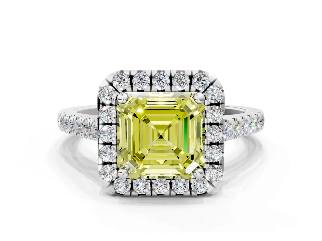White gold Fancy Yellow Asscher  Halo Pavé Diamond Engagement Ring with Four-Prong Setting_3