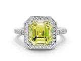 White gold Fancy Yellow Asscher  Halo Pave Band Solitaire Ring with Prong Setting_46
