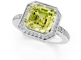 White gold Fancy Yellow Asscher  Halo Pave Band Solitaire Ring with Prong Setting_46