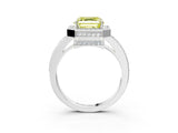 White gold Fancy Yellow Asscher  Halo Pave Band Solitaire Ring with Prong Setting_48