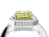 White gold Fancy Yellow Asscher  Halo Pave Band Solitaire Ring with Prong Setting_49