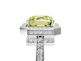 White gold Fancy Yellow Asscher  Halo Pave Band Solitaire Ring with Prong Setting_50