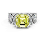 White gold Fancy Yellow Asscher  Halo Pave Diamond Engagement Ring with Milgrain Detailing_46