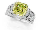 White gold Fancy Yellow Asscher  Halo Pave Diamond Engagement Ring with Milgrain Detailing_48