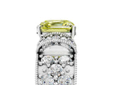 White gold Fancy Yellow Asscher  Halo Pave Diamond Engagement Ring with Milgrain Detailing_51