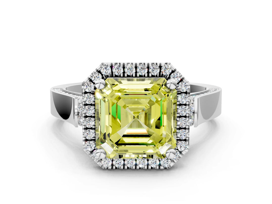 White gold Fancy Yellow Asscher  Halo Pave Split Shank Prong Setting Ring_44