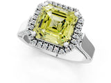 White gold Fancy Yellow Asscher  Halo Pave Split Shank Prong Setting Ring_45
