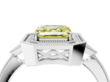 White gold Fancy Yellow Asscher  Halo Round Diamond Milgrain Pave Engagement Ring_7