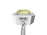 White gold Fancy Yellow Asscher  Halo Round Diamond Milgrain Pave Engagement Ring_8