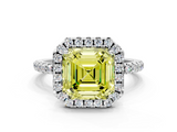 White gold Fancy Yellow Asscher  Halo Round Diamond Pavé Band Four-Prong Ring_3