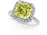 White gold Fancy Yellow Asscher  Halo Round Diamond Pavé Band Four-Prong Ring_4