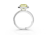White gold Fancy Yellow Asscher  Halo Round Diamond Pavé Band Four-Prong Ring_6