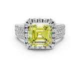 White gold Fancy Yellow Asscher  Halo Round Diamond Pave Band with Prong Setting_24