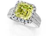 White gold Fancy Yellow Asscher  Halo Round Diamond Pave Band with Prong Setting_25