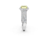 White gold Fancy Yellow Asscher  Halo Round Diamond Pave Band with Prong Setting_26