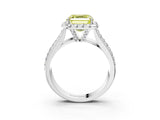White gold Fancy Yellow Asscher  Halo Round Diamond Pave Band with Prong Setting_27