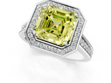 White gold Fancy Yellow Asscher  Halo Solitaire Diamond Ring with Pave Band and Bezel Setting_46