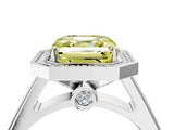 White gold Fancy Yellow Asscher  Halo Solitaire Diamond Ring with Pave Band and Bezel Setting_49