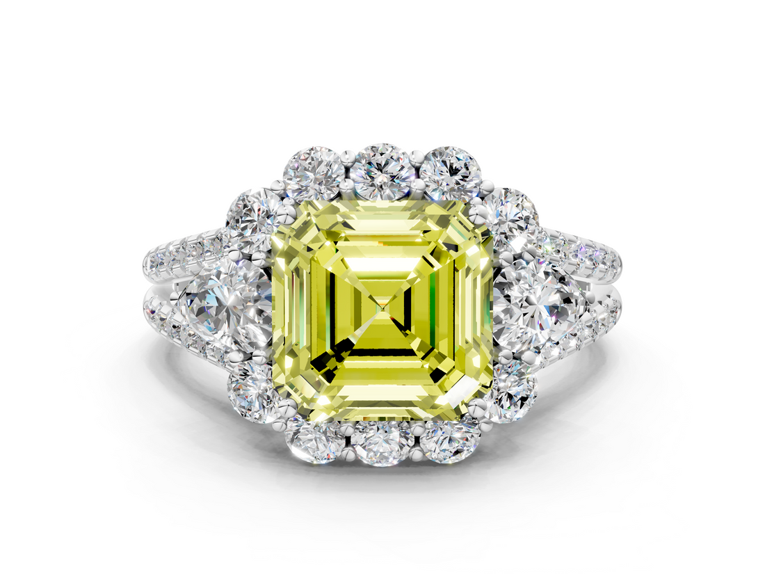 White gold Fancy Yellow Asscher  Halo Split Shank Diamond Engagement Ring with Prong Setting_17