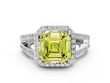 White gold Fancy Yellow Asscher  Halo Split Shank Diamond Ring with Four-Prong Setting_17