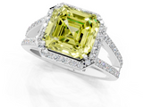 White gold Fancy Yellow Asscher  Halo Split Shank Diamond Ring with Four-Prong Setting_18