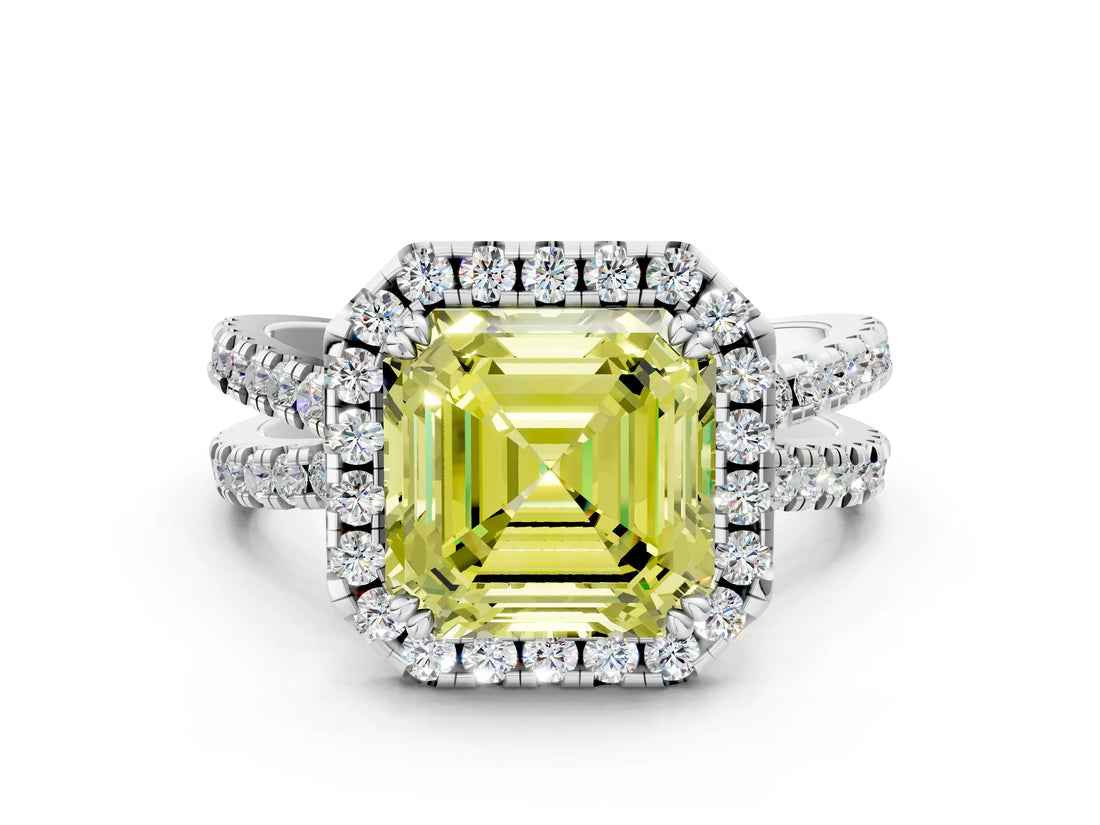 White gold Fancy Yellow Asscher  Halo Split Shank Diamond Ring with Pavé Setting_55