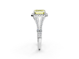 White gold Fancy Yellow Asscher  Halo Split Shank Diamond Ring with Prong Setting_2