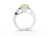 White gold Fancy Yellow Asscher  Halo Split Shank Diamond Ring with Prong Setting_3