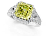 White gold Fancy Yellow Asscher  Halo Split Shank Pave Diamond Ring with Four-Prong Setting_68