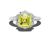 White gold Fancy Yellow Asscher  Halo Split Shank Pave Diamond Ring with Petal Prong Setting_32