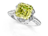 White gold Fancy Yellow Asscher  Halo Split Shank Pave Diamond Ring with Petal Prong Setting_33