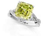 White gold Fancy Yellow Asscher  Halo Twist Band Solitaire Prong Setting Ring_1
