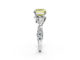 White gold Fancy Yellow Asscher  Halo Twist Band Solitaire Prong Setting Ring_2