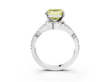 White gold Fancy Yellow Asscher  Halo Twist Band Solitaire Prong Setting Ring_3