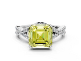 White gold Fancy Yellow Asscher  Halo Twist Band Solitaire Prong Setting Ring