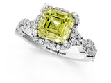 White gold Fancy Yellow Asscher  Halo Twist Band Solitaire Ring with Six-Prong Setting_33