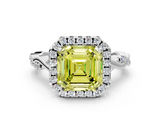 White gold Fancy Yellow Asscher  Halo Twist Band Solitaire Ring