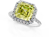 White gold Fancy Yellow Asscher  Halo Twisted Band Four-Prong Diamond Ring_1