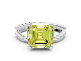 White gold Fancy Yellow Asscher  Halo Twisted Band Four-Prong Ring_32