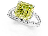 White gold Fancy Yellow Asscher  Halo Twisted Band Four-Prong Ring_33