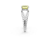 White gold Fancy Yellow Asscher  Halo Twisted Band Four-Prong Ring_34
