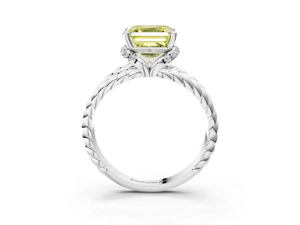 Platinum Asscher Cut Engagement Ring Setting for Fancy Yellow Center with Rope Split Shank