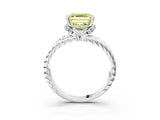White gold Fancy Yellow Asscher  Halo Twisted Band Four-Prong Ring_35