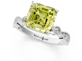 White gold Fancy Yellow Asscher  Milgrain Bezel Diamond Engagement Ring with Solitaire Prong Setting_30