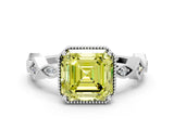 White gold Fancy Yellow Asscher  Milgrain Marquise Diamond Twist Band Ring_57
