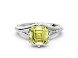 White gold Fancy Yellow Asscher  Solitaire Beaded Band Six-Prong Setting