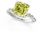 White gold Fancy Yellow Asscher  Solitaire Bezel Accent Diamond Engagement Ring with Beaded Band and Four-Prong Setting_1