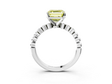 White gold Fancy Yellow Asscher  Solitaire Bezel Accent Diamond Engagement Ring with Beaded Band and Four-Prong Setting_3